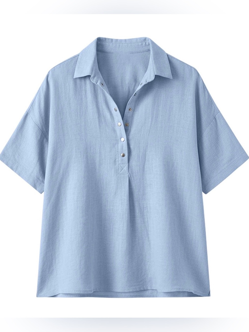 Relaxed Button-Front Top - Light Blue